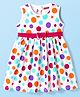 Babyhug Cotton Woven Sleeveless Frock with Polka Dots Print & Bow Applique - White