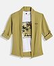 Charchit Cotton Blend Beach Theme Printed Tee With Full Sleeves Jacket Set - Lemon Yellow