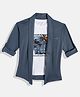 Charchit Cotton Blend Beach Theme Printed Tee With Full Sleeves Jacket Set - Blue
