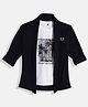 Charchit Cotton Blend Ocean Sunshine Text Printed Tee & Full Sleeves Jacket Set - Navy Blue
