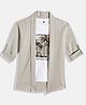 Charchit Cotton Blend Beach Theme Printed Tee With Full Sleeves Jacket Set - Grey