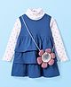Babyhug Cotton Knit Sleeveless Frock With Polka Dot Turtle Neck Inner Top & Sling -  Blue