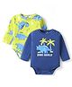Doodle Poodle 100% Cotton Knit Full Sleeves Dino Printed Onesies Pack of 2 - Navy Blue & Lime Green
