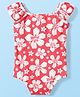 Babyhug Cotton Sleeveless Water Repellent Floral Print V Cut Swimsuit - Pink