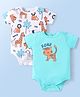 Doodle Poodle 100% Cotton Knit Half Sleeves Onesies With Animal Print Pack Of 2 - White & Aqua Blue