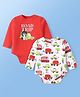 Doodle Poodle 100% Cotton Knit Full Sleeves Vehicle Printed Onesies Pack of 2 - White & Red