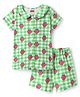 Babyhug Cotton Knit Half Sleeves Co-ords Peter Pan Collared Front Open Shorts Night Suit with Checks & Strawberry Print - Light Green