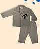 TIPPY TOP Pure Cotton Woven Full Sleeves Striped Printed & Star Patch Detailed Coordinating Night Suit Set - Grey