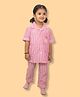 TIPPY TOP Pure Cotton Woven Half Sleeves Striped & Ice Cream Patch Embroidered Coordinating Night Suit Set - Pink