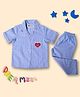 TIPPY TOP Pure Cotton Woven Half Sleeves Striped & Heart Patch Detailed Coordinating Night Suit Set - Blue