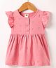 Zero Sinker Knit Frill Sleeves Frock With Umbrella & Heart Print - Pink