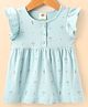 Zero Sinker Knit Frill Sleeves Frock With Umbrella & Heart Print - Light Blue