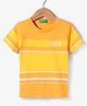 UCB Cotton Knit Half Sleeves Striped T-Shirt Brand Name Embroidery - Yellow