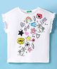 UCB Cotton Knit Frill Sleeves Top with Text Print - White