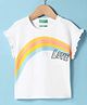 UCB Cotton Knit Frill Sleeves Crop Top with Rainbow Theme Print - Off White
