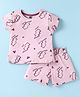 Evimo Single Jersey Knit Half Sleeves T-Shirt & Shorts Set with Good Day Text Print - Pink