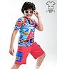 OLLINGTON ST. 100 % Cotton Knit Half Sleeves Printed T-Shirt & Shorts Set - Multicolor & Red