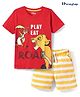 HoneyHap Disney Single Jersey Knit Half Sleeves T-Shirt & Striped Shorts Set With Lion King Graphics - Red & Yellow