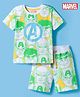 Pine Kids Marvel Single Jersey Knit Half Sleeves T-Shirt & Shorts Set With Avengers Print - Light Green