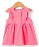 Zero Sinker Knit Sleeveless Solid Frock With Frill Detailing - Neon Pink