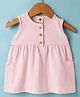 Zero Sinker Knit Sleeveless Striped Frock With Heart Embroidery - Pink