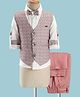 Rikidoos Full Sleeves Solid Shirt With Abstract Printed Textured Waistcoat Pant & Bow Set - White & Peach