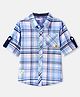 Babyhug Cotton Woven Full Sleeves Checkered Shirt with Sun Embroidery - Light Blue