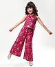 EARTHY TOUCH Single Jersey Knit Sleeveless Halter Neck Indo Western Set with Floral Print - Dark Pink