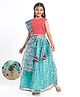 Pine Kids Woven Sleeveless Floral Printed Lehenga Choli & Dupatta Set with Sequin & Lace Detailing - Light Blue & Red