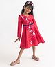 A Little Fable Full Sleeves Floral Applique Detailed Dress - Pink
