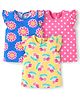 Babyhug Cotton Knit Frill Sleeves T-Shirts with Floral Berry & Polka Dots Print Pack of 3 - Blue Pink & Yellow