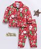 Clt.s Cotton Knitted Full Sleeves Snowman Printed Coordinating Night Suit Set - Red