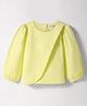Kookie Kids Woven Full Sleeves Solid Color Overlap Style Top with Puff On Sleeves - Light Green