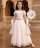 Pine Kids Woven Half Sleeves Floral Sequin Embroidered Choli Lehenga Set with Dupatta - White