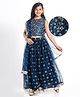 Pine Kids Woven Sleeveless Floral Embroidered Choli Lehenga Set with Dupatta Glitter Print & Lace Detailing - Navy Blue