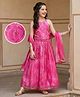 Pine Kids Woven Sleeveless Tie Dye  Choli  Lehenga  Set & Dupatta with Sequin Floral Design - Dark Pink