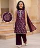 Pine Kids Woven Sleeveless Kurti Salwar Set With Foil Print & Dupatta - Wine