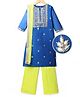 Pine Kids Woven Three Fourth Sleeves Kurti Chudidar Set With Floral Embroidery & Dupatta - Blue