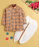 Jeet Ethnics Cotton Full Sleeves Ethnic Motifs Printed Dhoti Kurta Set - Orange