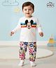 Babyhug Disney Single Jersey Knit Full Sleeves Night Suit with Mickey Mouse Graphics - White