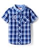 Babyhug Cotton Woven Half Sleeves Shirt With Mandarin Collar & Check - Navy Blue