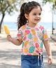 Babyhug Cotton Knit Half Sleeves T-Shirt with Tropical Print & Knot Detailing Print - Pink
