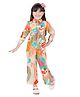 CAVIO Cotton Three Fourth Sleeves Floral Printed Coordinating Shirt Style Top & Palazzo Set - Orange