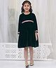 Little Bansi Velvet Three Fourth Sleeves Lace Embellished Dress - Green