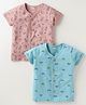 Pink Rabbit Single Jersey Knit Half Sleeves Front Open Jhablas with Animal & Car Print Pack Of 2 -  Pink & Blue