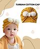 Bembika Cotton Bow Applique Detailed Turban Cap - Yellow