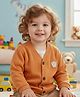 Bembika Woollen Knit Full Sleeves Elephant Patch Detailed Front Open Sweater - Orange