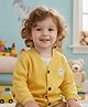 Bembika Woollen Knit Full Sleeves Elephant Patch Detailed Front Open Sweater - Yellow