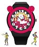 Spiky Teddy Bear Designed & Ear Applique Detailed Analog Watch - Black