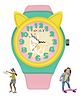 Spiky Cat Designed & Ear Applique Detailed Analog Watch - Yellow